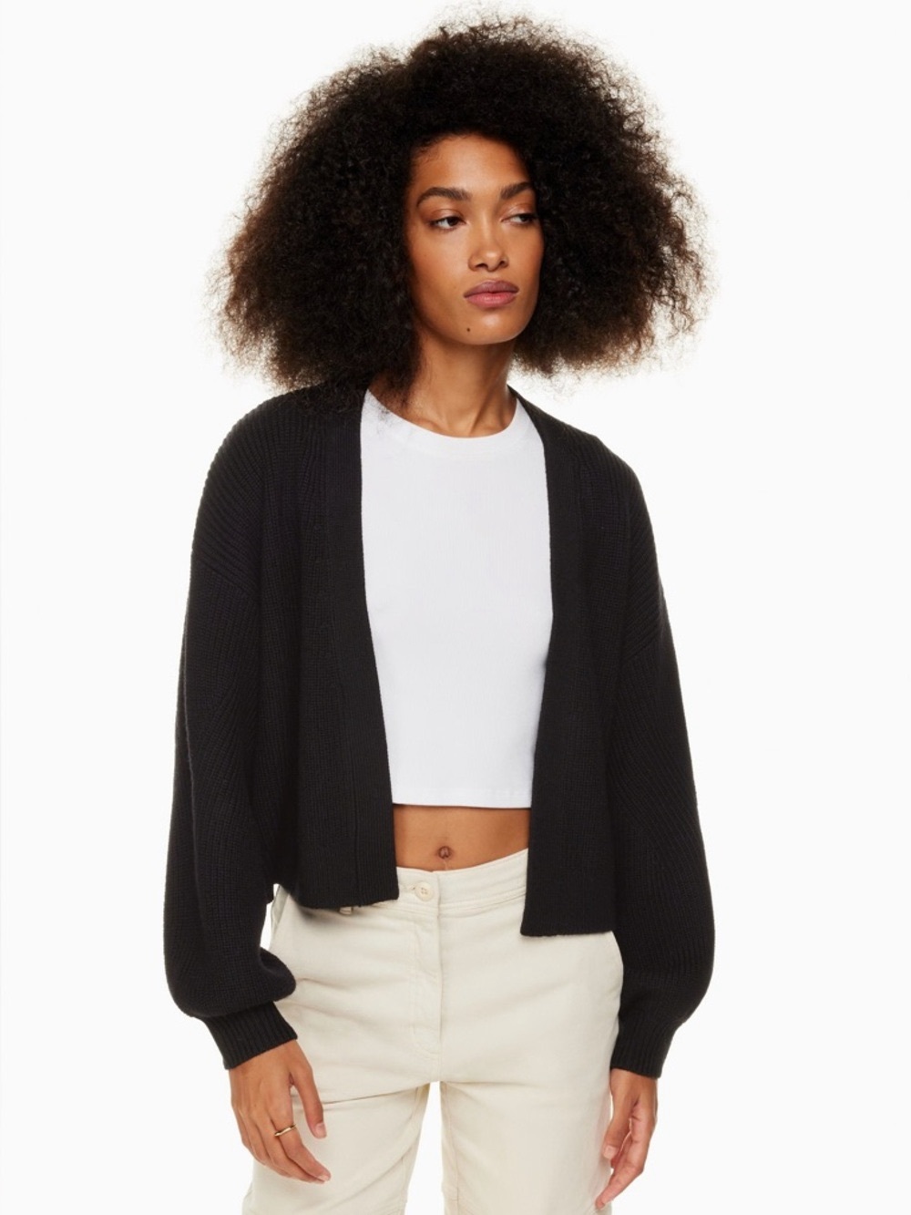 Aritzia Black Open-Front Balloon Sleeve Cardigan